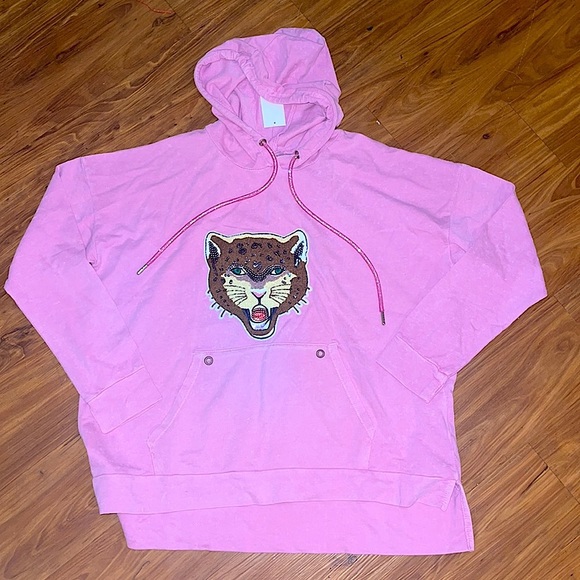 🆕🌿🩷SIMPLY OBSESSED: Pink Hoodie BLING Animal Sweatshirt LARGE - Picture 3 of 4